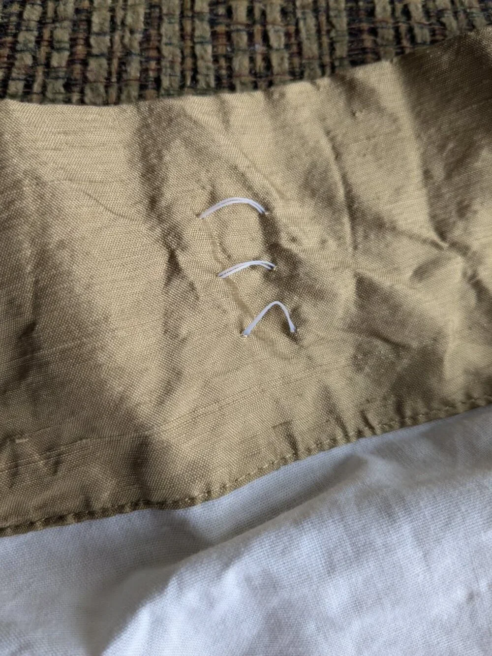 Pair of Pottery Barn Gold Silk Dupioni Lined Curtain Panels Flawed Marked 50x96